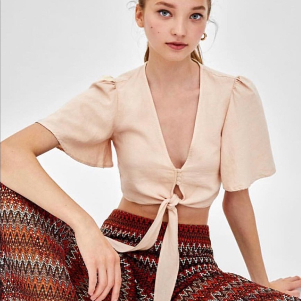 NWOT Zara Blush Pink Crop Blouse